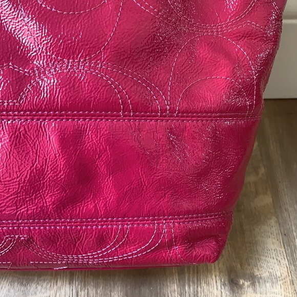 Coach C Optic Stitched Berry Patent Leather Tote - Picture 12 of 15